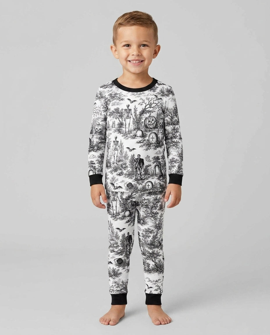 Spooky Halloween Toile Bamboo Two Piece Long Sleeve Pajama Set