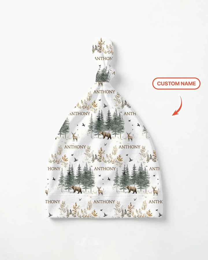 Custom Name Forest Bear Deer Bamboo Knotted Hat