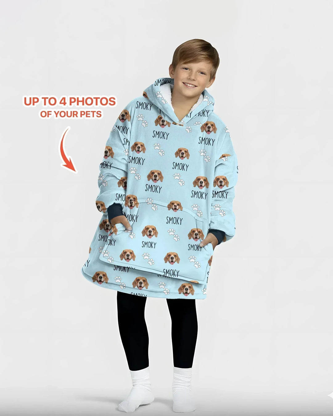 Bambus-Deckenhoodie mit Wunschnamen und Haustierfotos