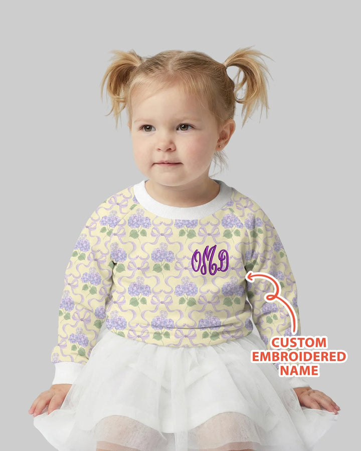 Custom Name Embroidered Hydrangea Welcome Home Bamboo Crewneck Sweatshirt