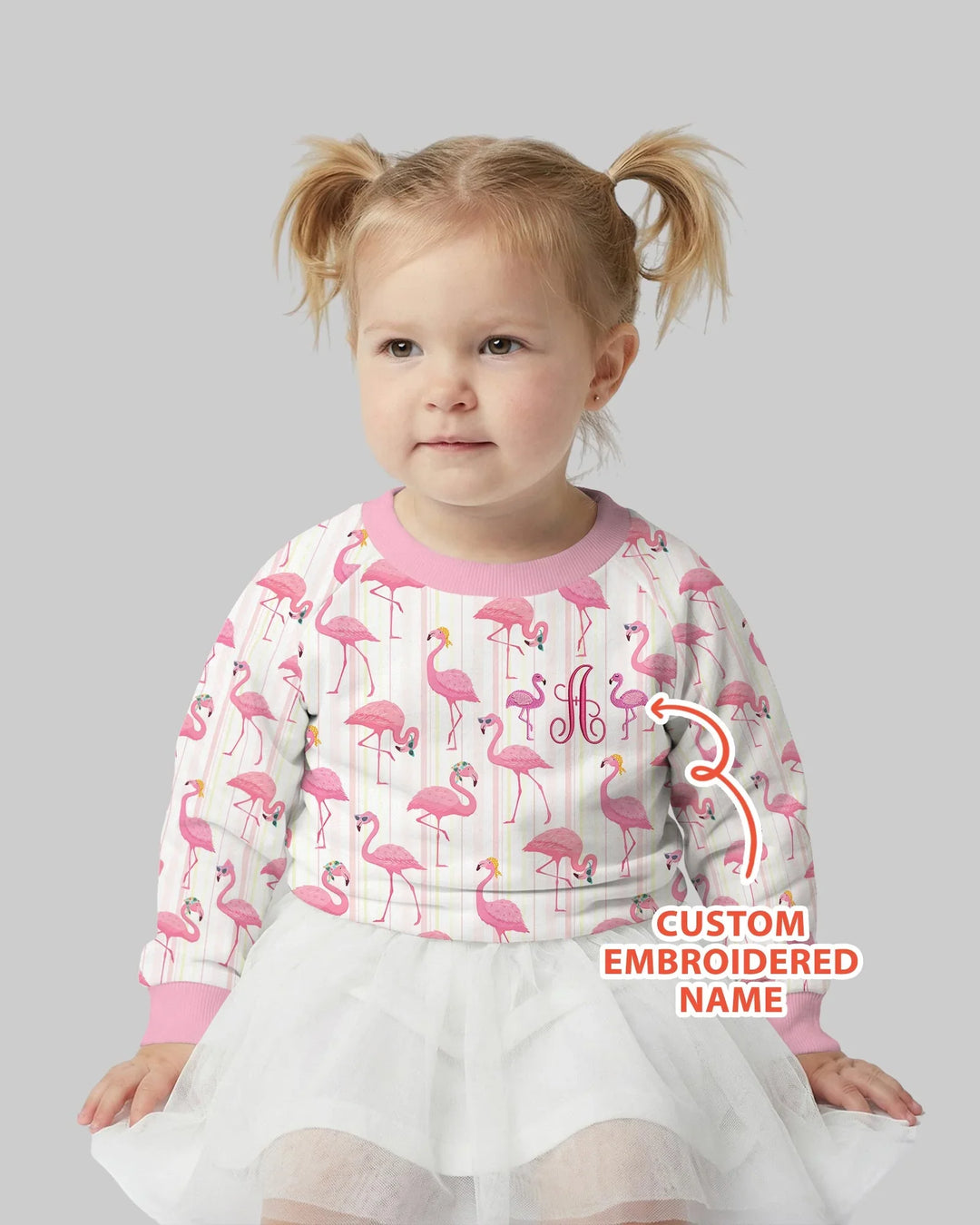 Besticktes Flamingo Bambus Crewneck Sweatshirt mit Wunschnamen