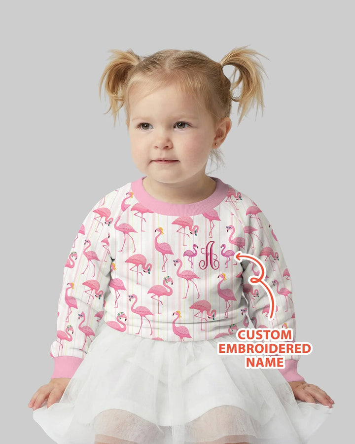 Besticktes Flamingo Bambus Crewneck Sweatshirt mit Wunschnamen