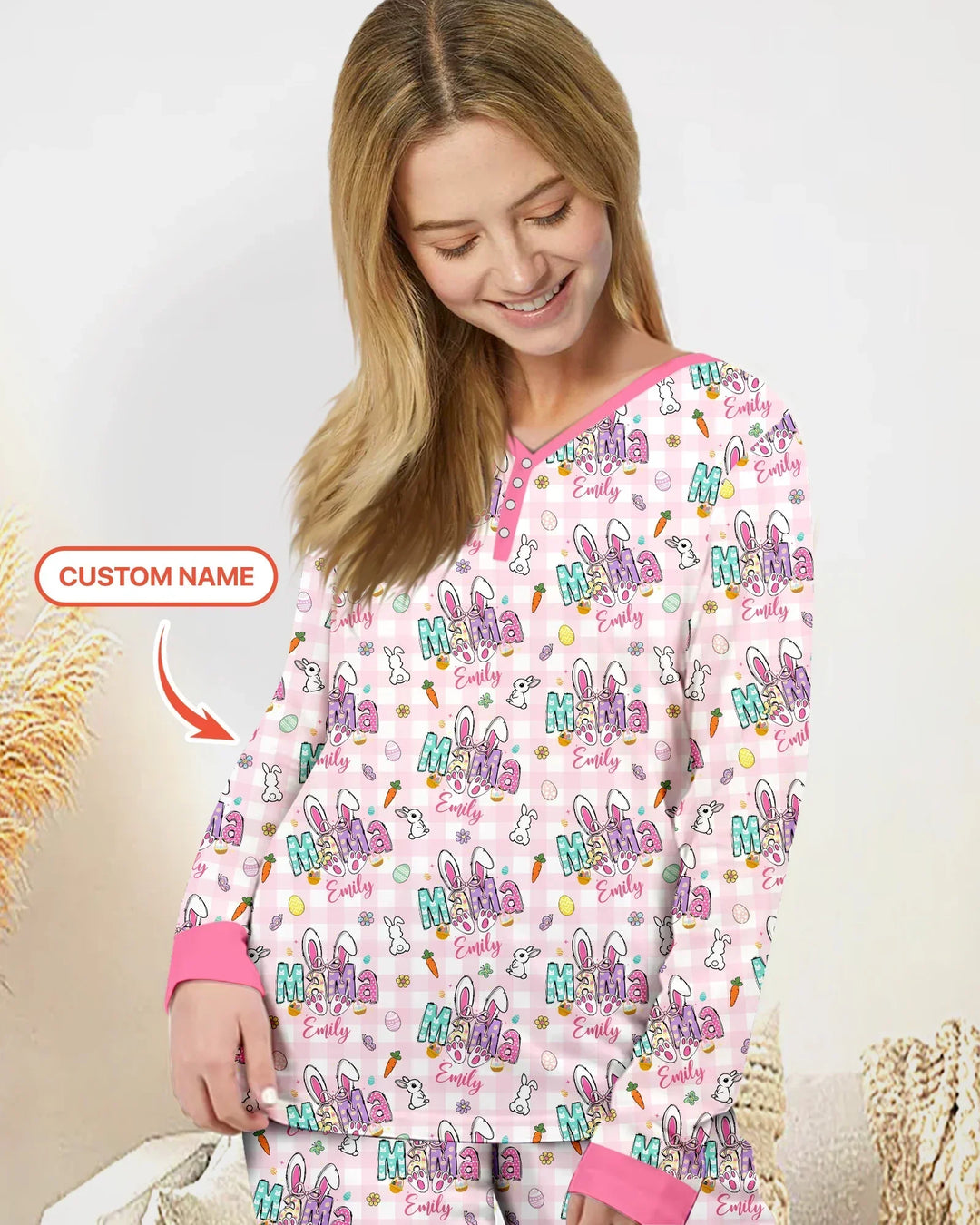 Personalisierter Name Oster-Familien-Look Bambus Damen Schlafanzug Set
