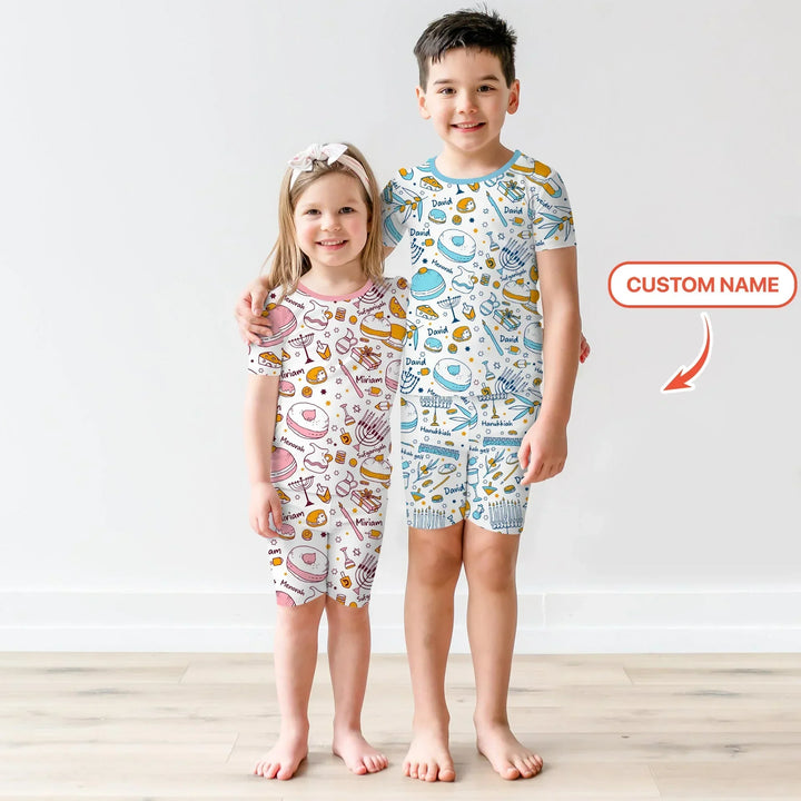 Zweiteiliges Pyjama-Set mit kurzen Ärmeln und Shorts im Sommer-Design
