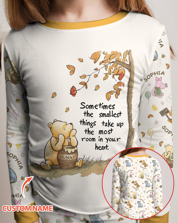 Little Things, Big Love Classic Bear Custom Name Bamboo Two Piece Long Sleeve Pajama Set