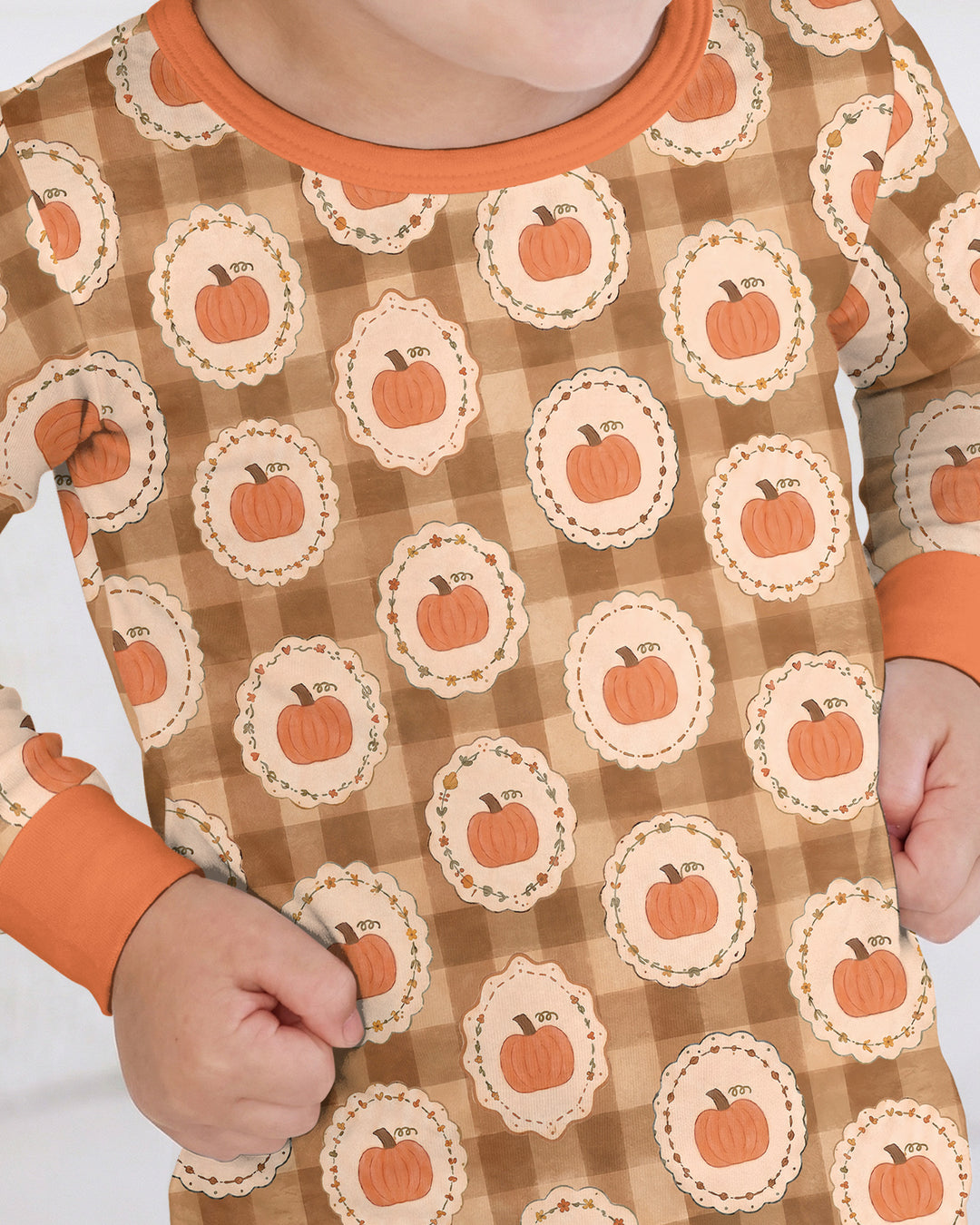 Folksy Framed Gingham Pumpkin Bamboo Two Piece Long Sleeve Pajama Set
