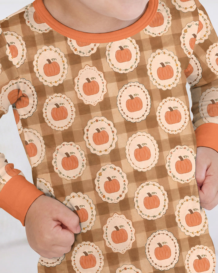 Folksy Framed Gingham Pumpkin Bamboo Two Piece Long Sleeve Pajama Set