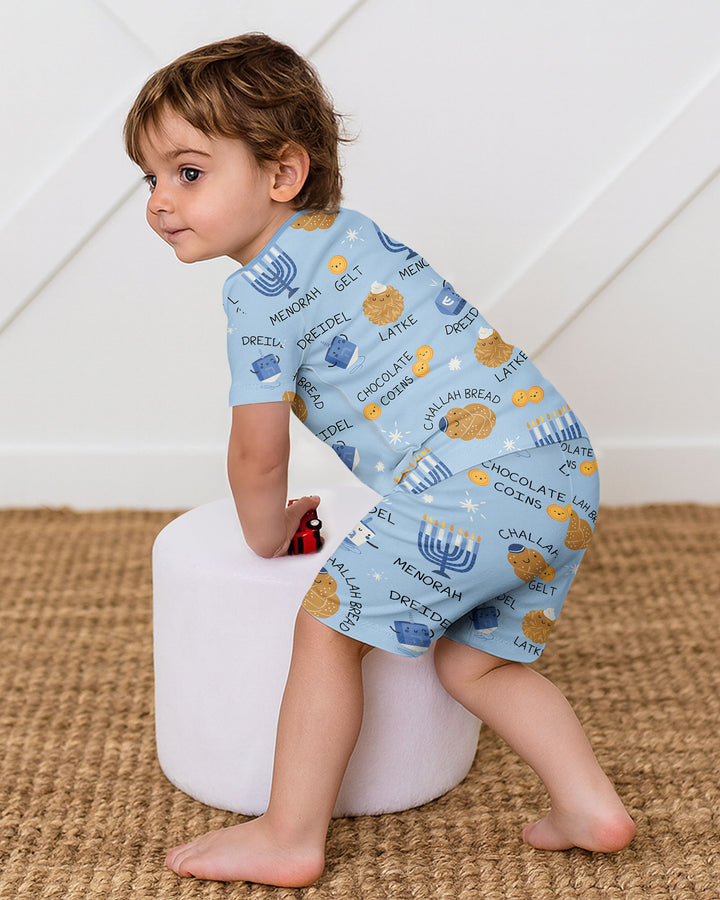 Family Hanukkah Matching Bamboo Two Piece Short Sleeve Shorts Pajama Set