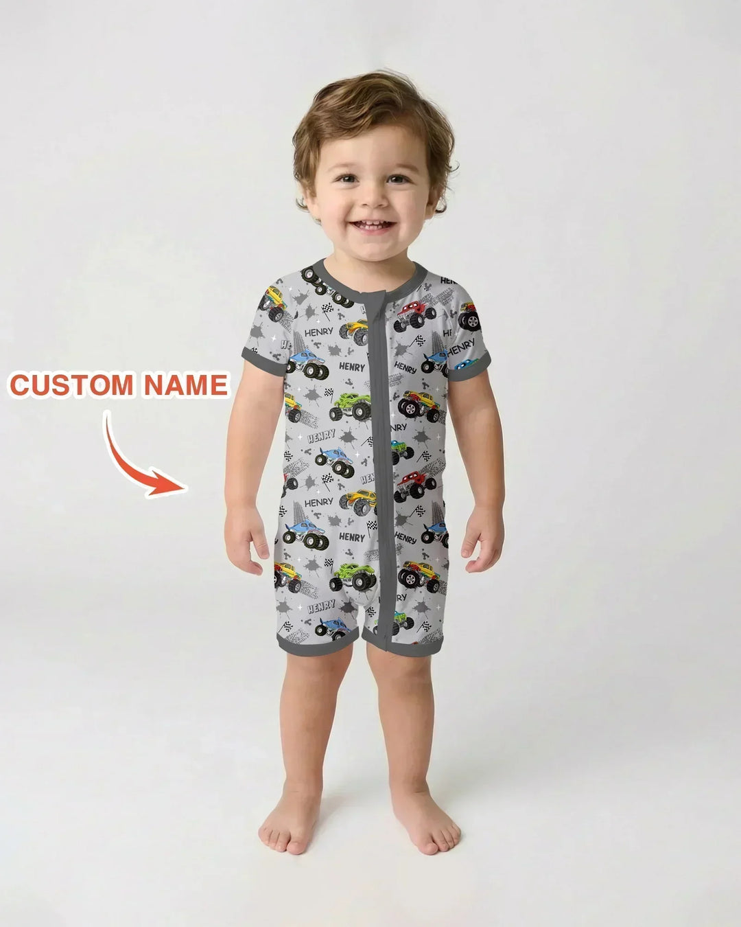 Monster Truck Dirt Jam Custom Name Daddy & Me Matching Bamboo Shorty Zippy