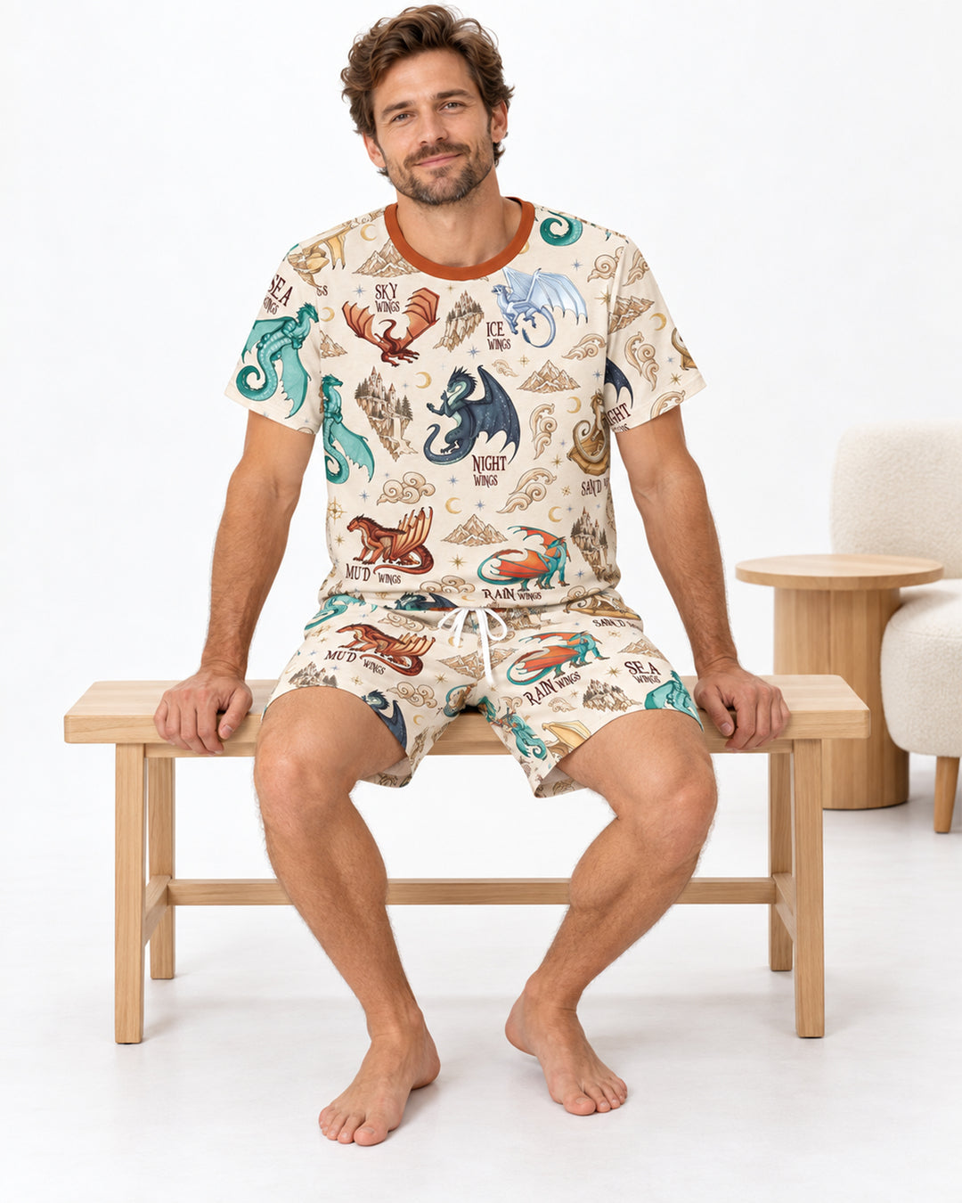 Elemental Dragons Bamboo Men Short Sleeve Short Pajama Set