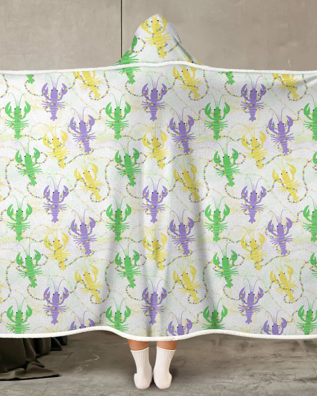 Mardi Gras Langusten Familie Passender Tragbarer Bambus Decken-Hoodie