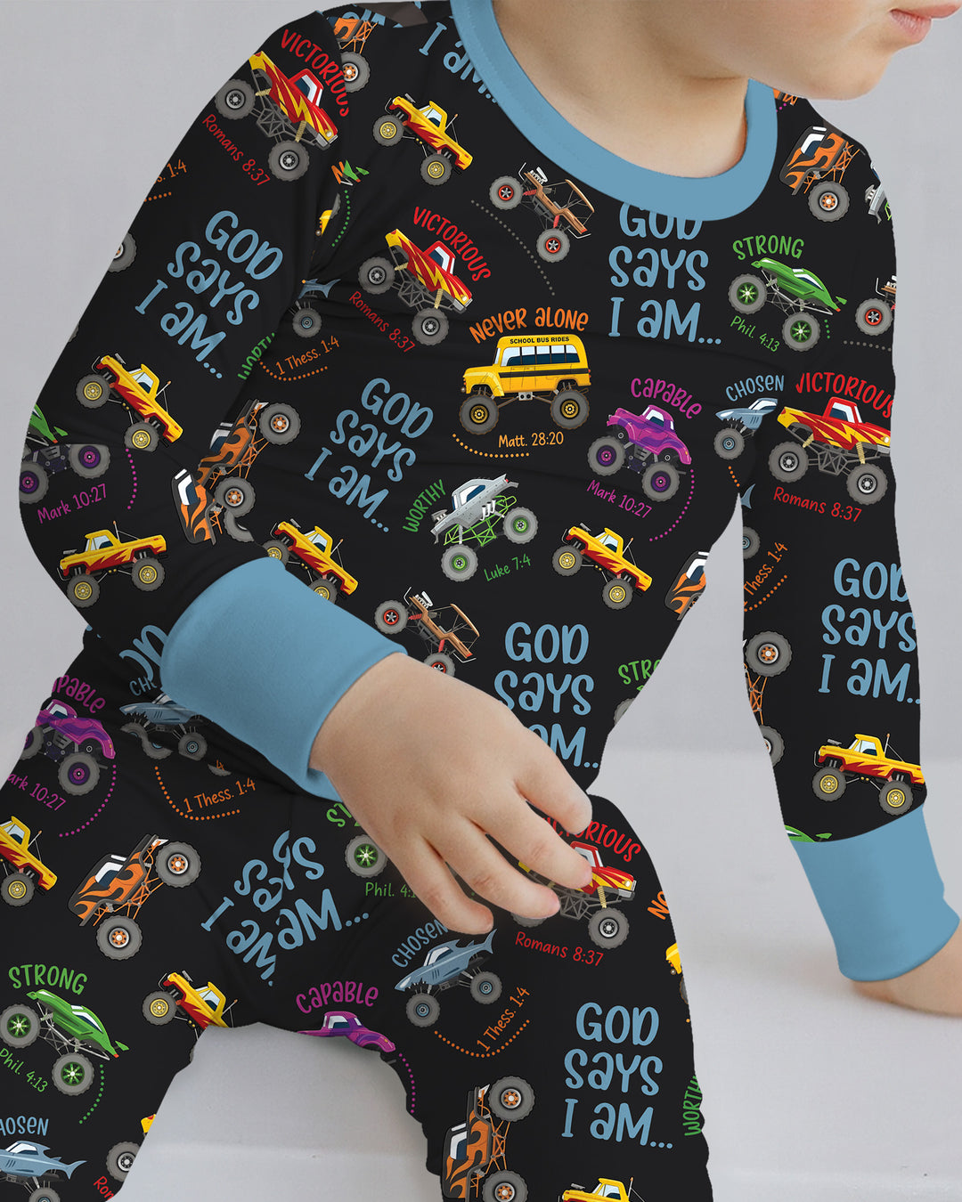 God Says I Am Monster Truck Bamboo Two Piece Long Sleeve Pajama Set