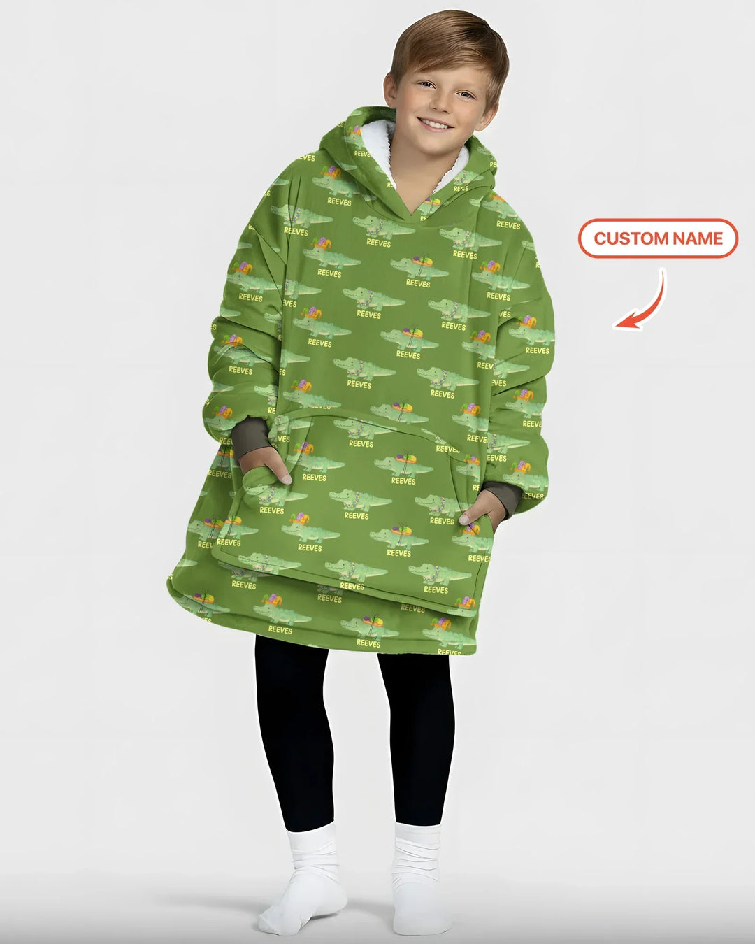 Personalisierbarer Name Mardi Gras Alligator Bambus Decken-Hoodie