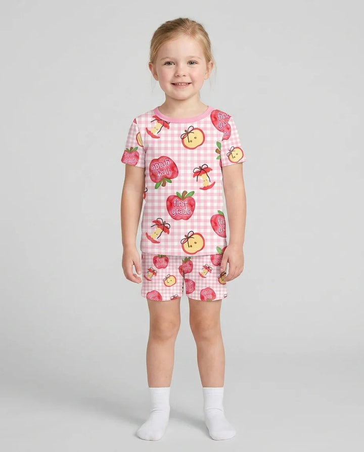 Custom School Grade Apple Days Bamboo Two Piece Short Sleeve Shorts Pajama Set