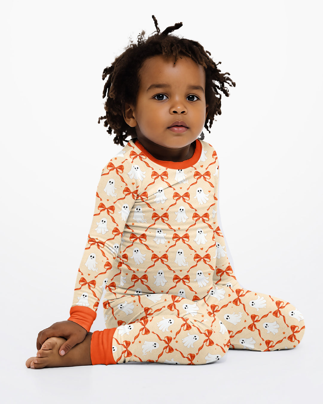 Cute Ghost Boo Coquette Halloween Bamboo Two Piece Long Sleeve Pajama Set