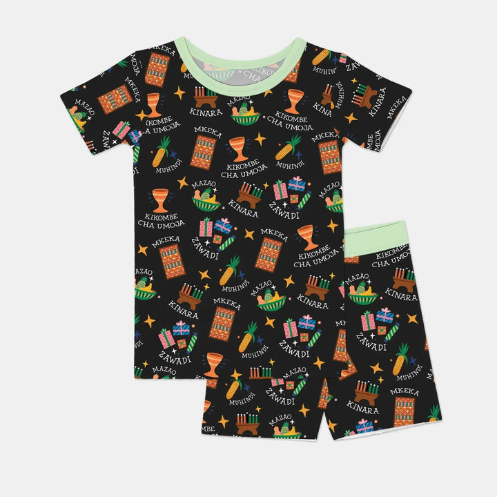 Kwanzaa Spirit Bamboo Two Piece Short Sleeve Shorts Pajama Set