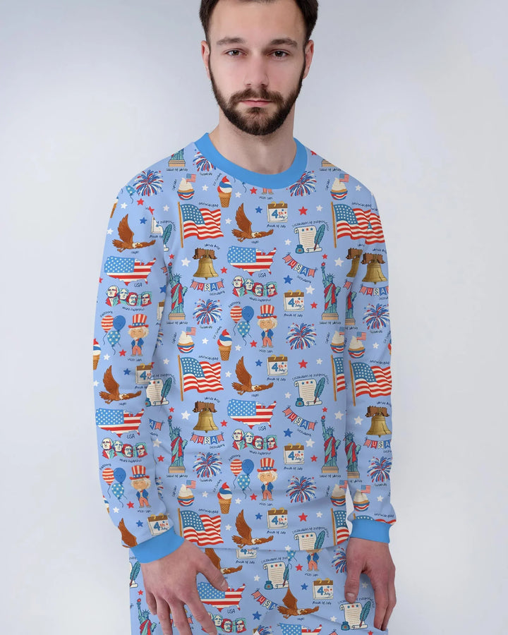 Hand Drawn Patriotic Iconic Bamboo Men's Pajama Set