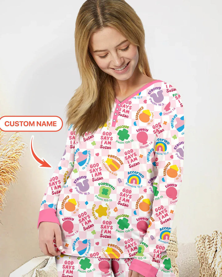 God Says I Am St. Patrick's Day Personalisierter Familien-Pyjama aus Bambus für Damen