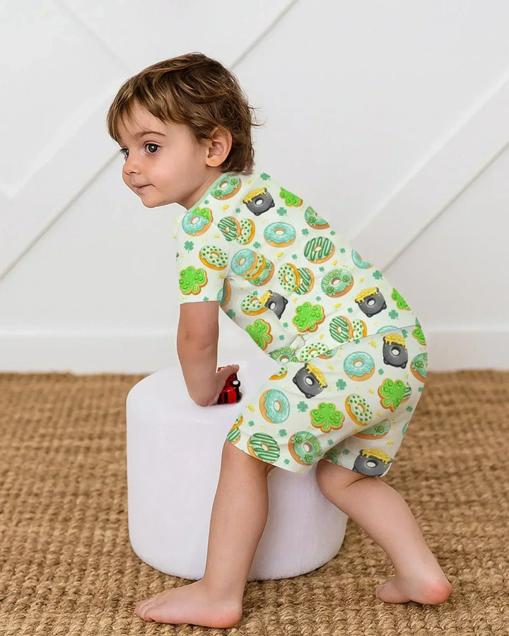 St. Patrick's Day Donut Bamboo Two Piece Short Sleeve Shorts Pajama Set