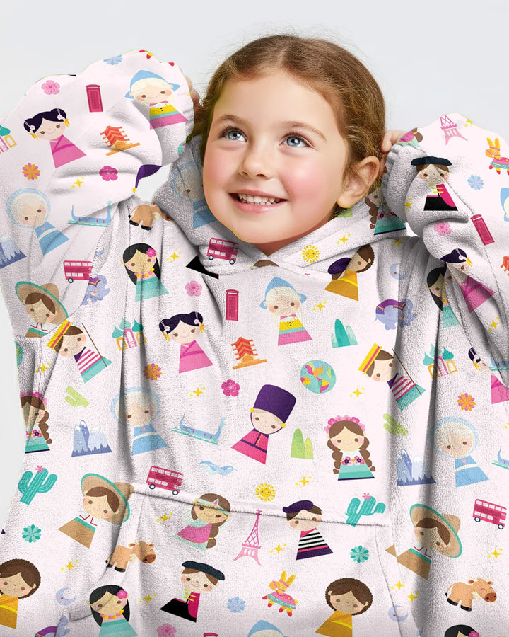 Tiny Friends Around the World Tragbarer Bambus-Deckenhoodie