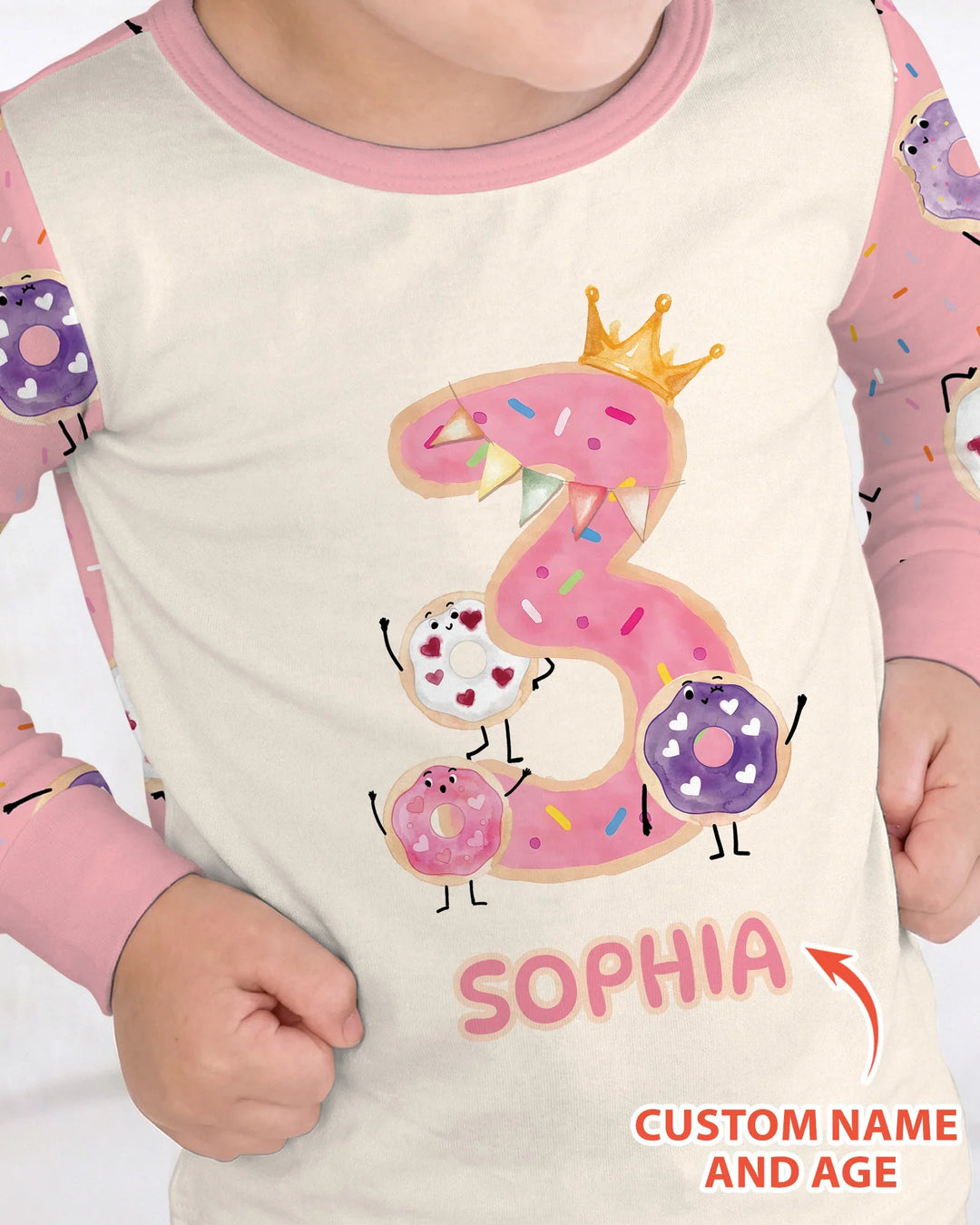 Custom Birthday Donut Bamboo Two Piece Long Sleeve Pajama Set