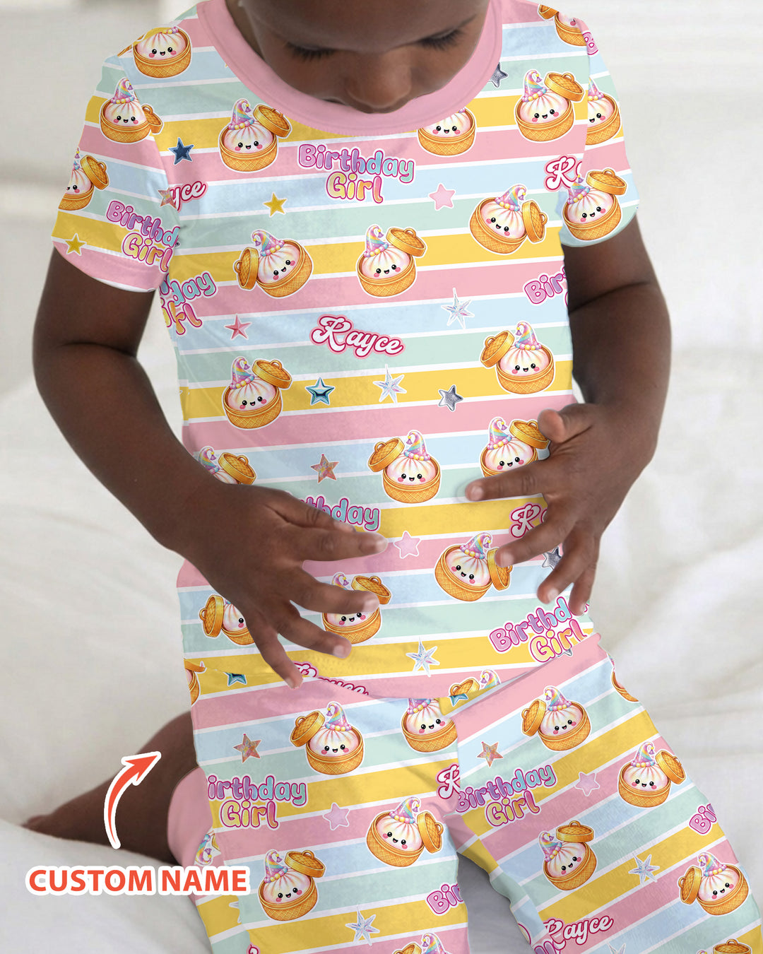 Custom Dumpling Birthday Girl  Bamboo Two Piece Short Sleeve Pajama Set