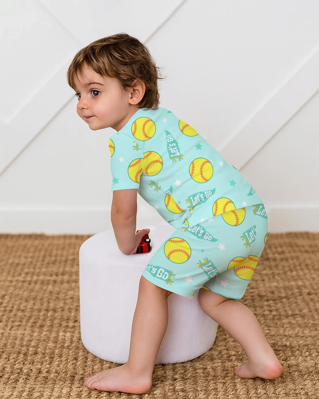 Softball Lovers Bamboo Two Piece Short Sleeve Shorts Pajama Set