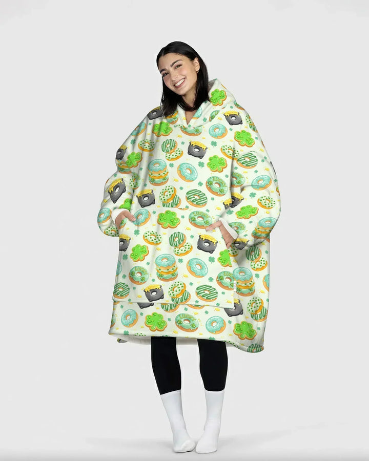 St. Patrick's Day Donut Wearable Bamboo Blanket Hoodie