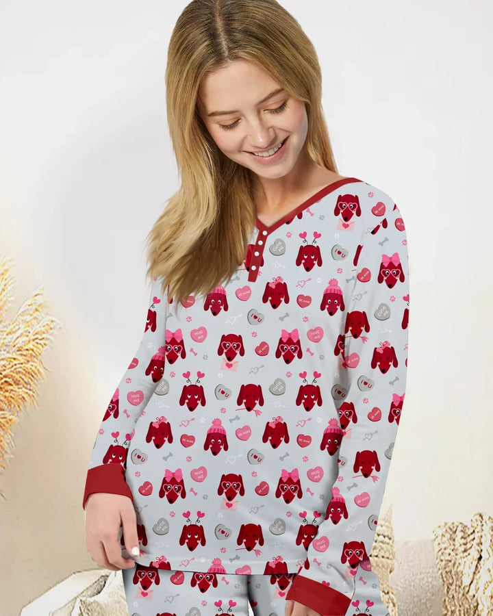 Dachshund Is My Valentine Schlafanzug-Set aus Bambus für Damen
