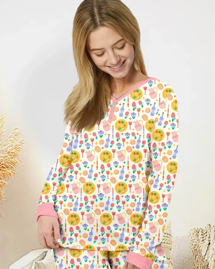 Pessach Sameach Passende Familien-Pyjama-Set aus Bambus für Damen