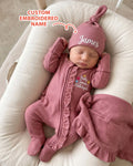 Personalized Baby Hallelujah Embroidered Waffle Ruffle Bamboo Zipper Footie