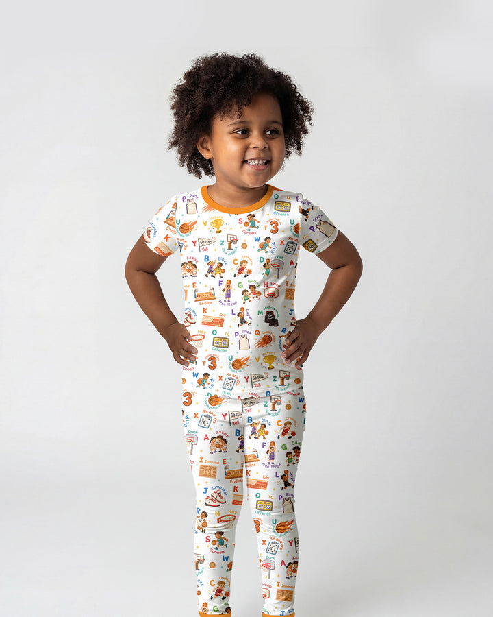 Basketball Alphabet Bamboo Two Piece Short Sleeve Pajama Set