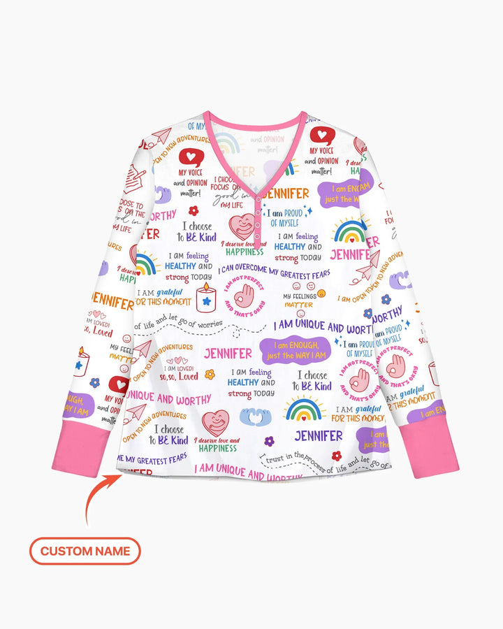 Tägliche Affirmationen Schlafanzug-Set für Mama & Baby aus Bambus für Damen
