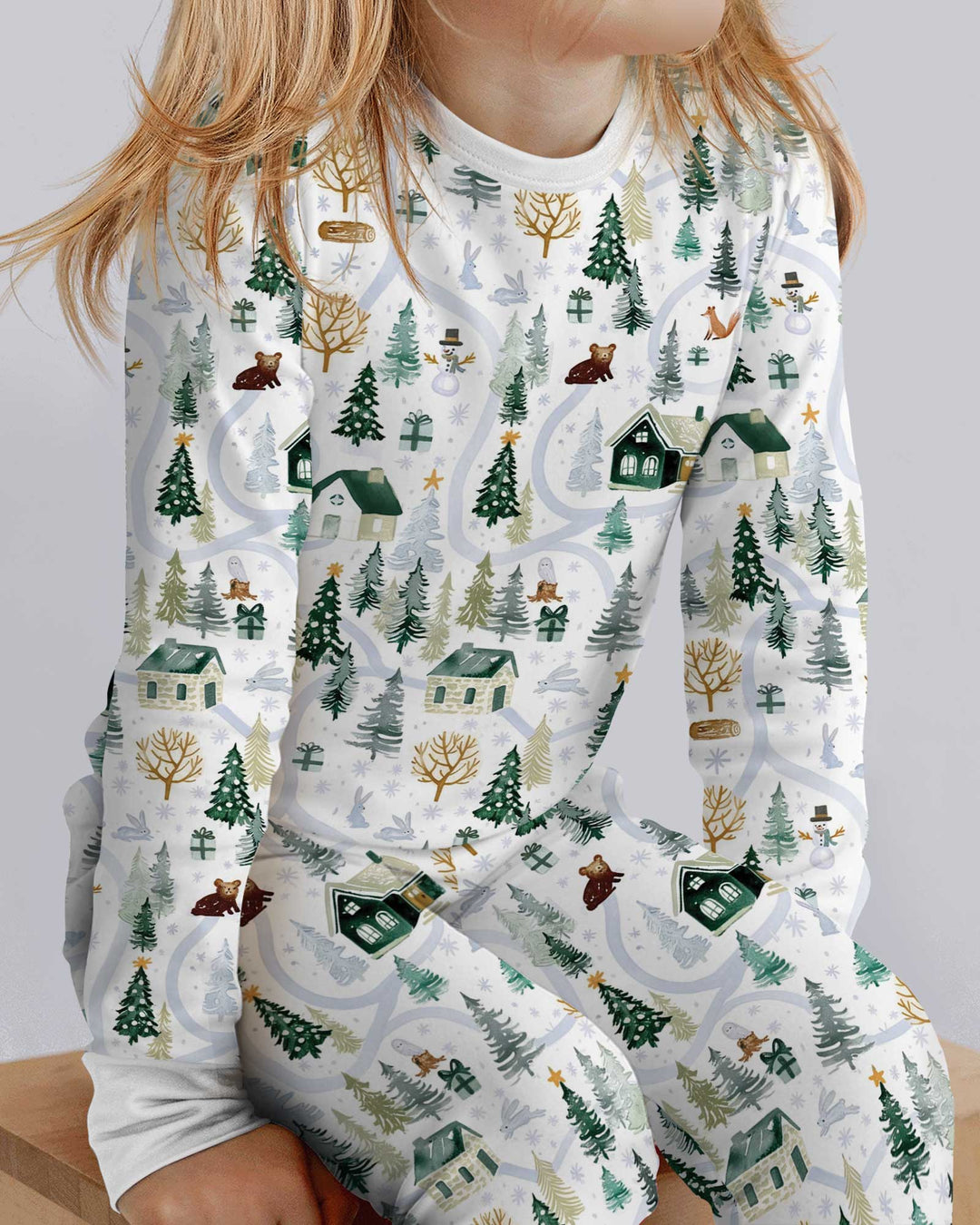Winter Woodland Village Bamboo Two Piece Long Sleeve Pajama Set