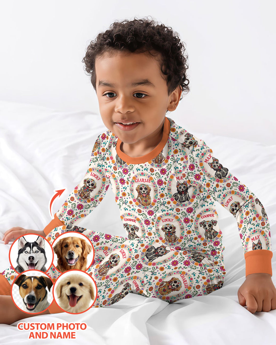 Hispanic Floral Dog Bamboo Two Piece Long Sleeve Pajama Set