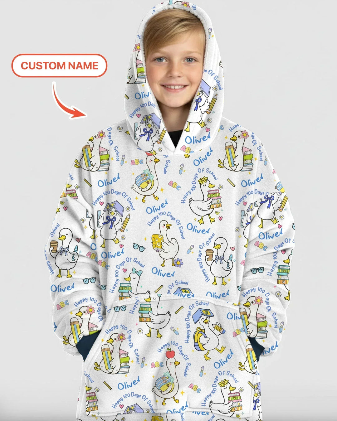 Personalisierter Name Gans 100 Tage Schule Bambus Decken Hoodie