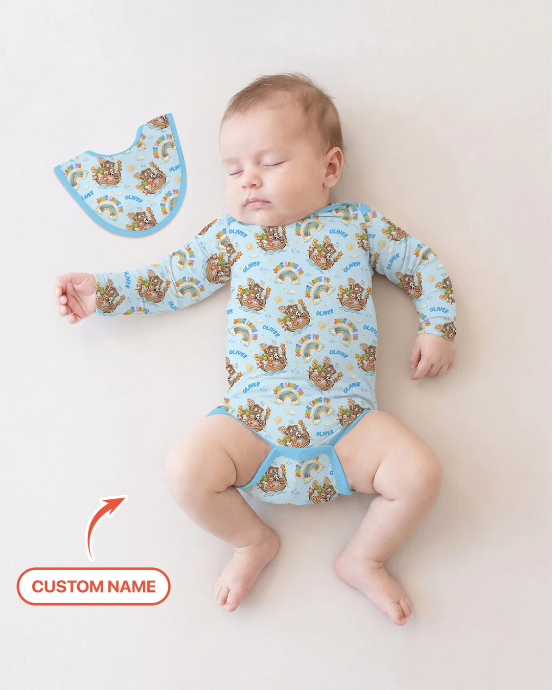 Custom Name Jesus Loves Me Noah's Ark Bamboo Bodysuit