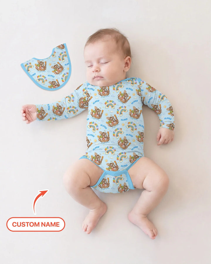 Custom Name Jesus Loves Me Noah's Ark Bamboo Bodysuit