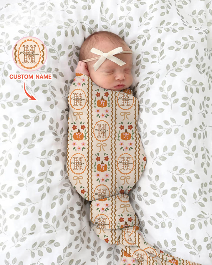 Custom Name Pumpkin Cottage swaddle blanket