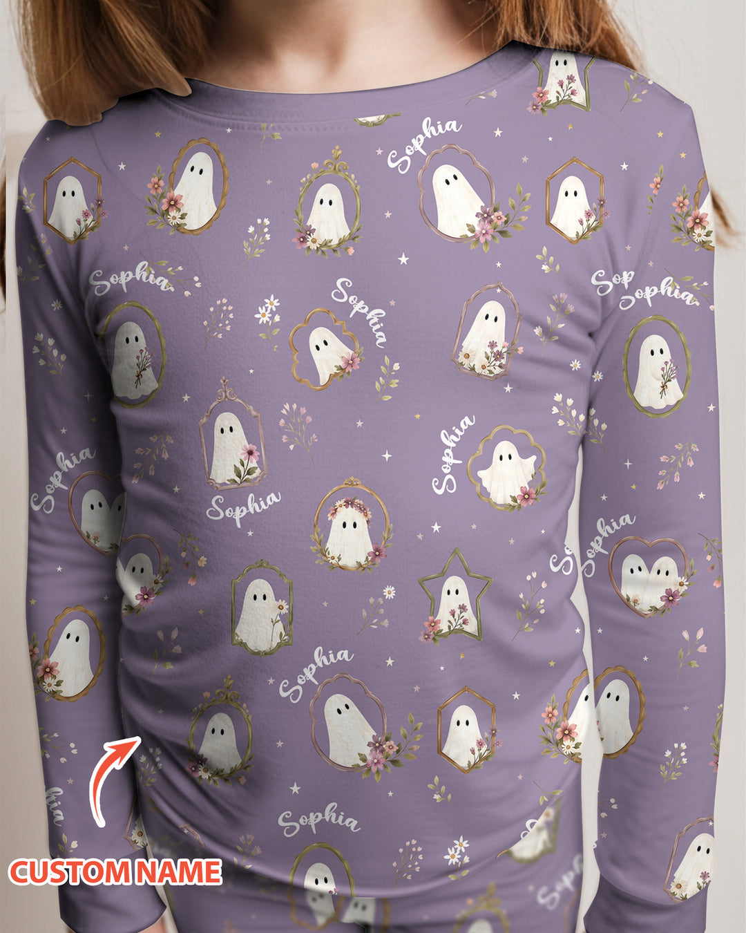 Vintage Floral Ghost Halloween Bamboo Two Piece Long Sleeve Pajama Set