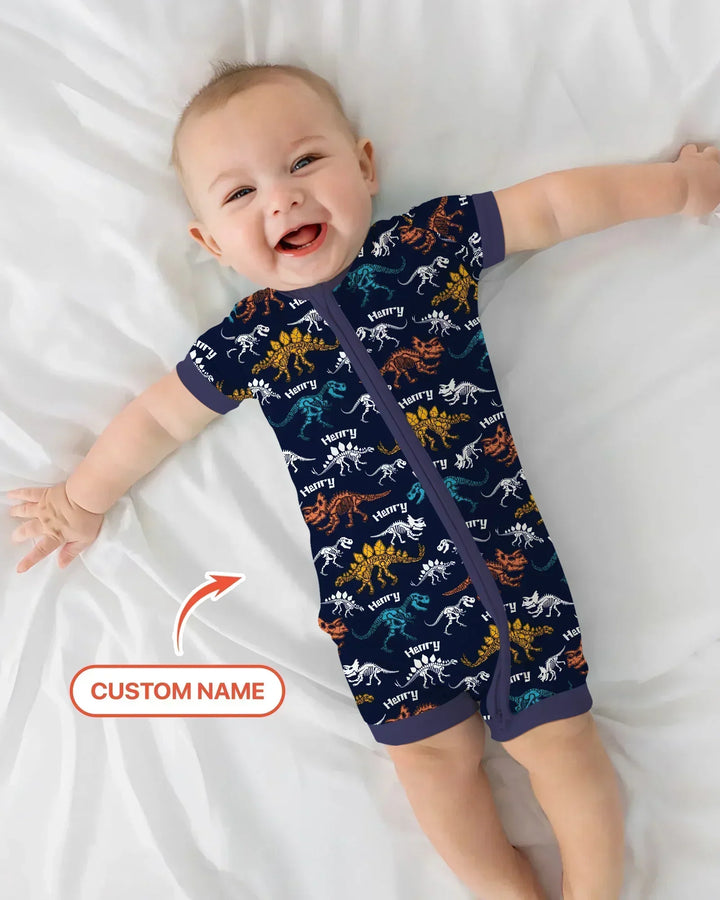 Dino Bones Parade Custom Name Bamboo Shorty Zippy