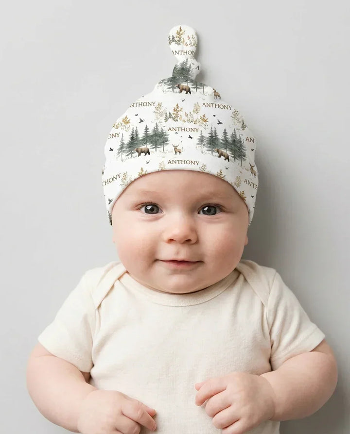 Custom Name Forest Bear Deer Bamboo Knotted Hat