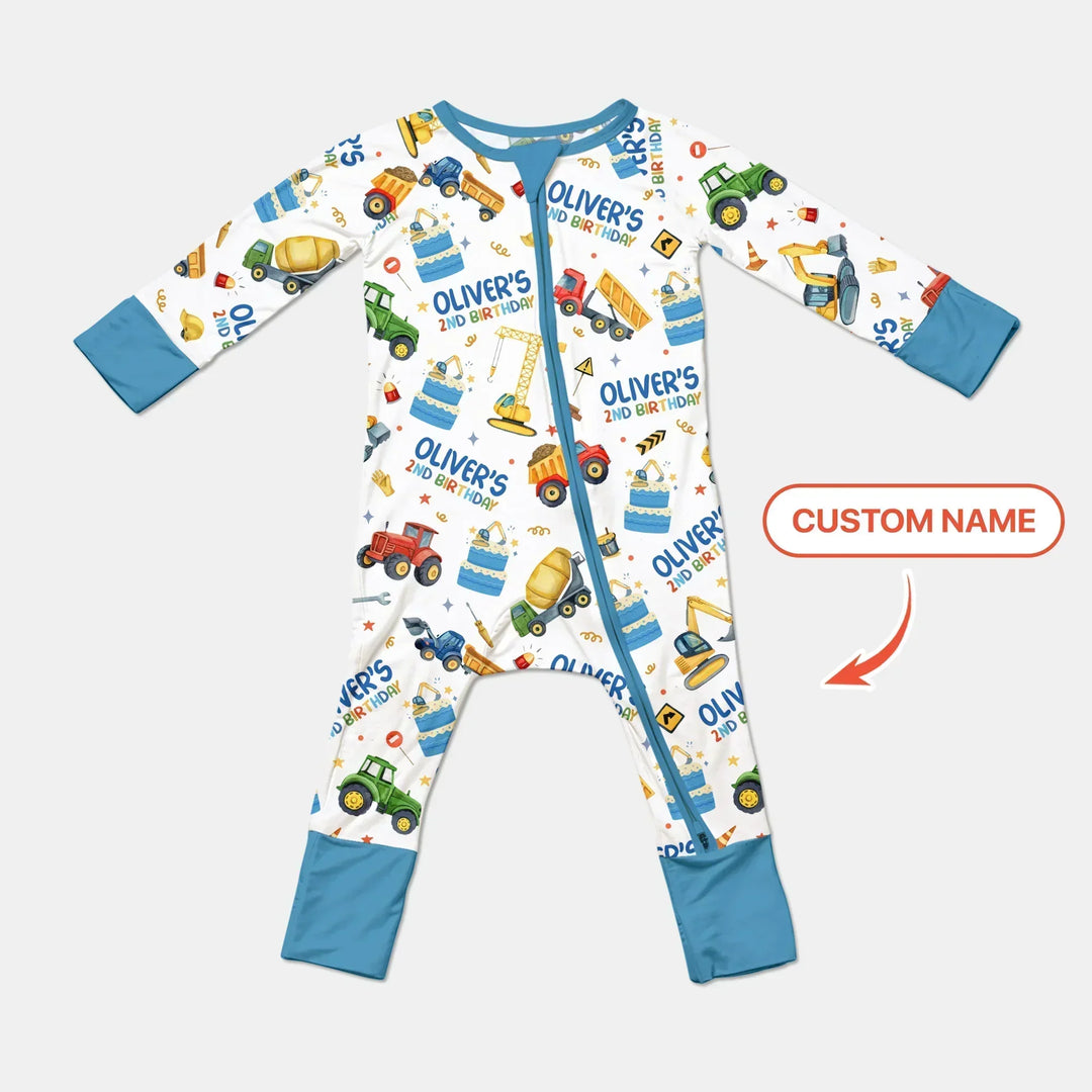 Custom Name Little Builder's Birthday Bamboo Convertible Zippy