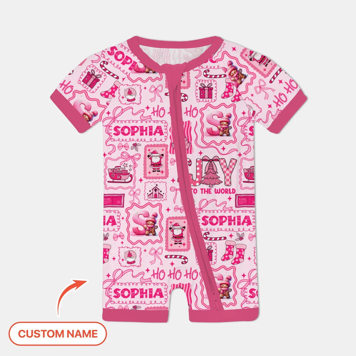 Custom Name Preppy Pink Christmas Shorty Zippy , Custom Name Preppy Pink Christmas Shorty Zippy - 0-3M