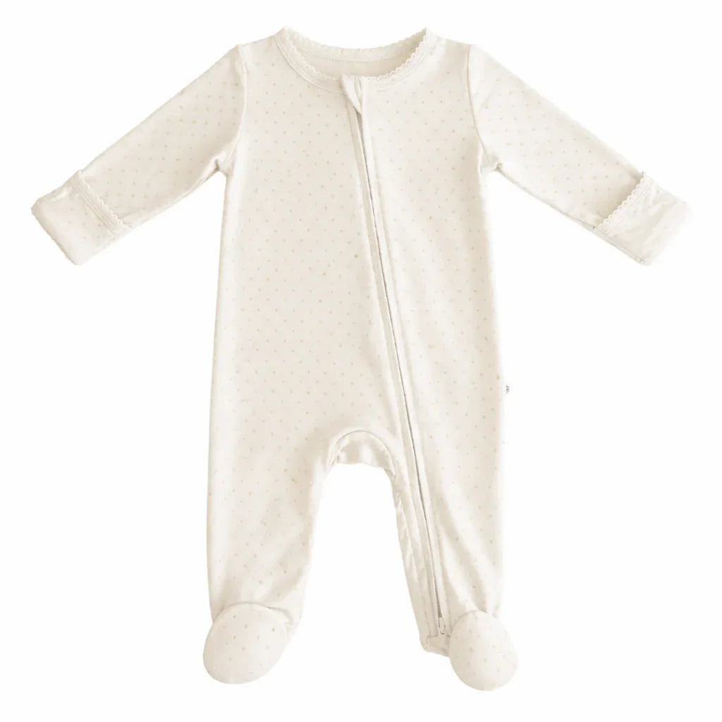 Picot Trim Bamboo Zippered Footie Romper