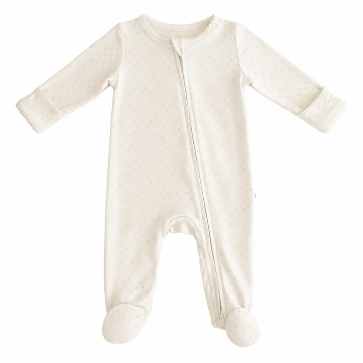 Picot Trim Bamboo Zippered Footie Romper