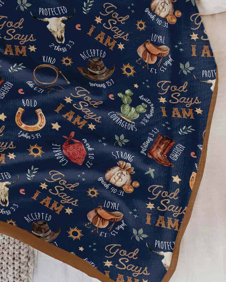 God Says I Am Western Faith Bamboo Blanket
