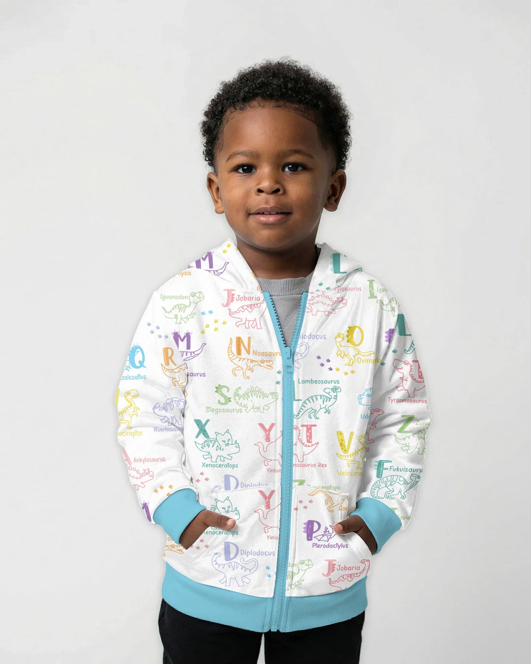 Dino Alphabet ABC Kapuzenpullover aus Bambus mit Reißverschluss