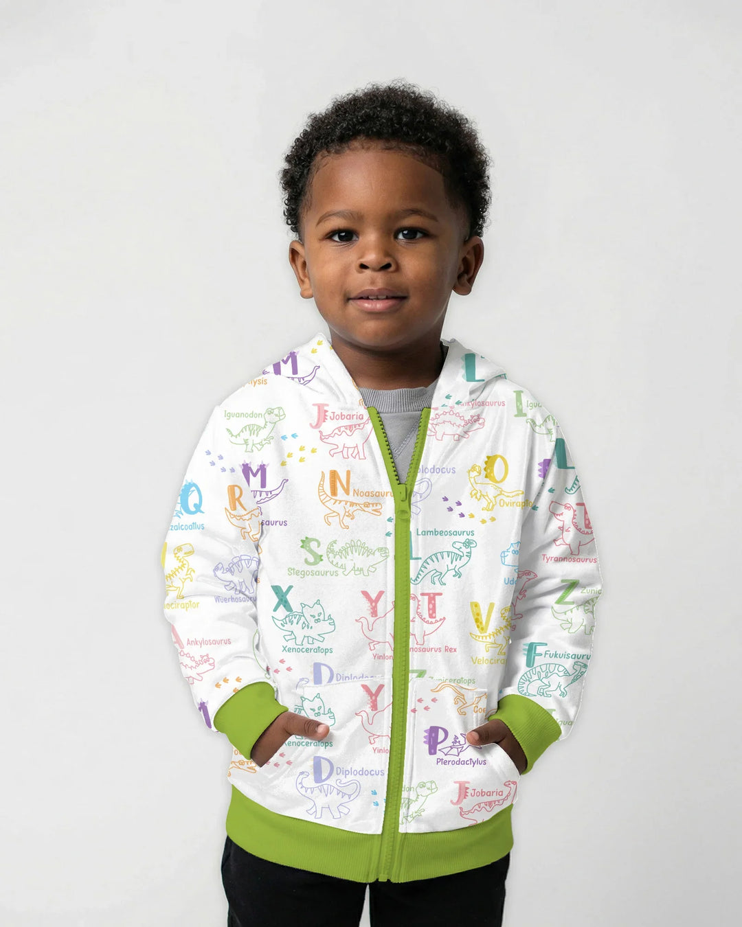 Dino Alphabet ABC Kapuzenpullover aus Bambus mit Reißverschluss