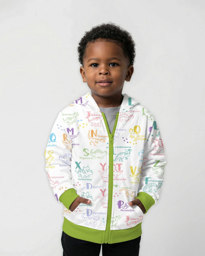 Dino Alphabet ABC Kapuzenpullover aus Bambus mit Reißverschluss
